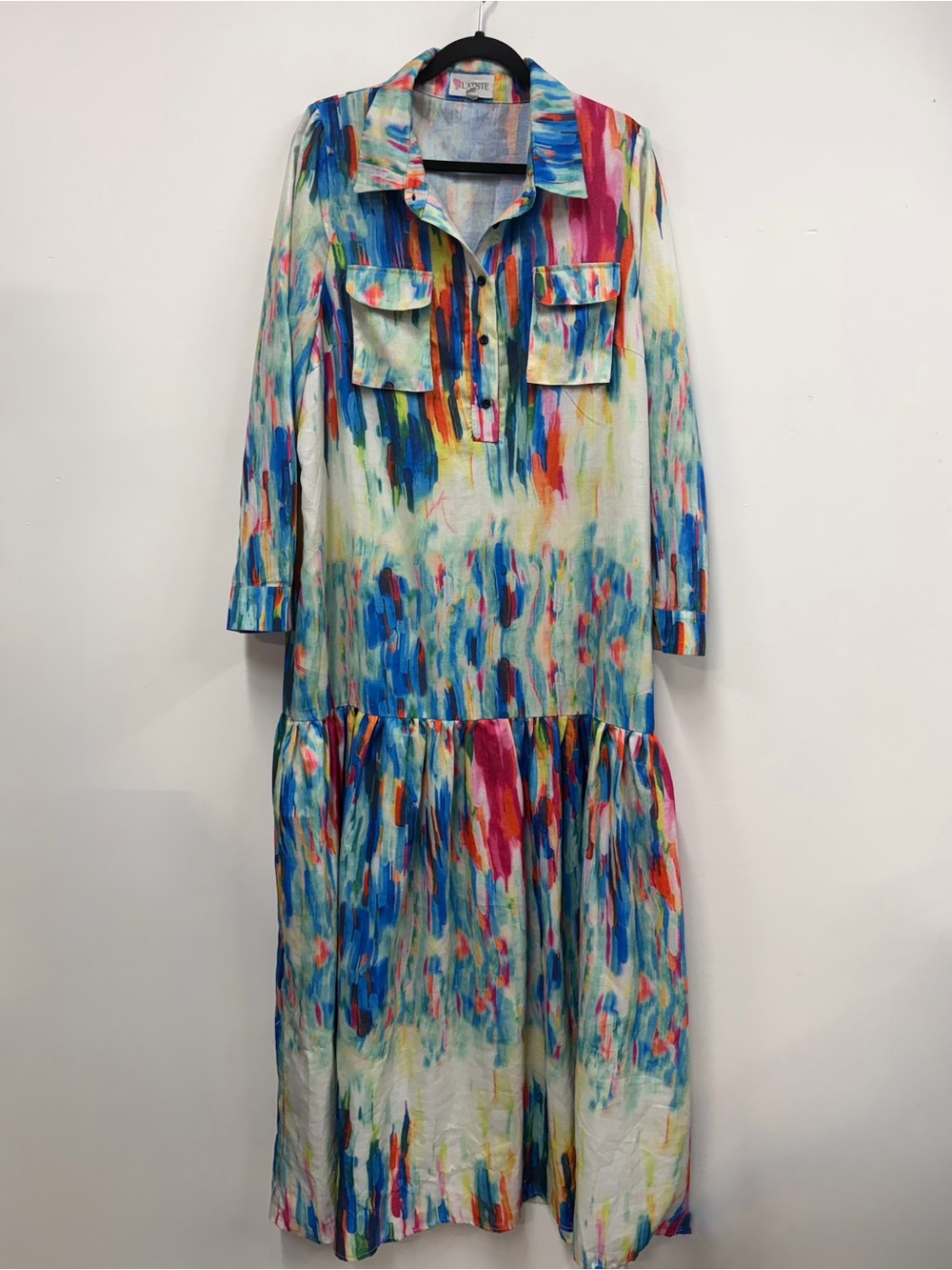 L'ATISTE Multicolor Brushstroke Long-Sleeve maxi Dress 1X